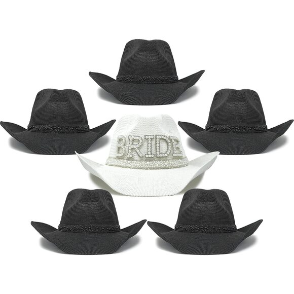 8764 Women\'s Cowboy Hat Bundle- 6 Pack- 1 Bride (white/silver) & 5